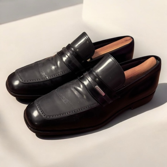 Moreschi Men’s Black Grey Flat Loafers Square Toe Resoled Timpson Dress Shoe Sz9 - Picture 1 of 16